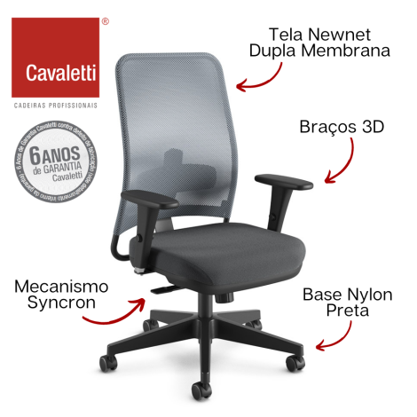 Cavaletti NewNet - Diretor Giratória / Syncron / Braços 3D / Base Nylon